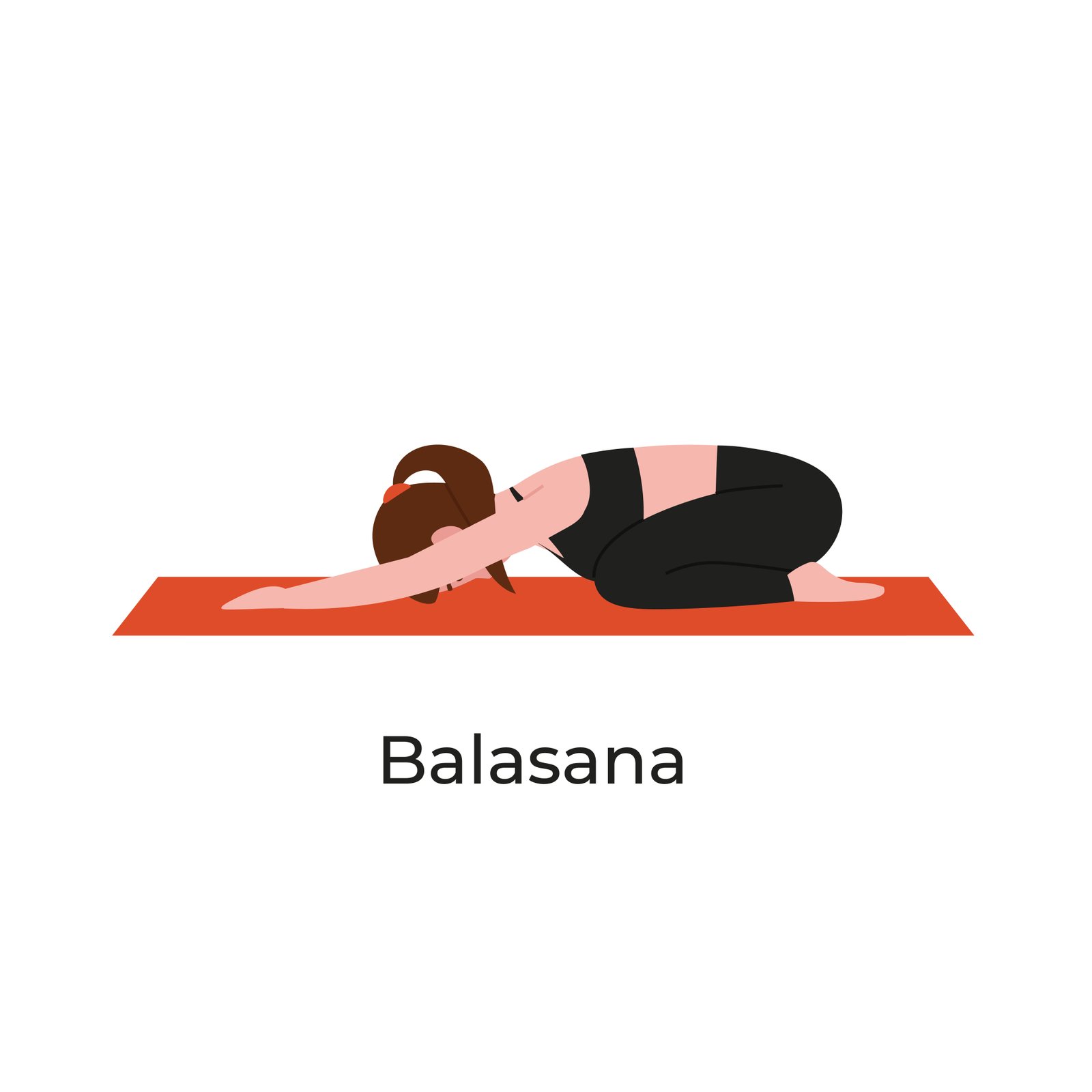 Posture de l'enfant (Balasana) : assis sur les talons, front au sol, bras étirés, position de repos du yoga