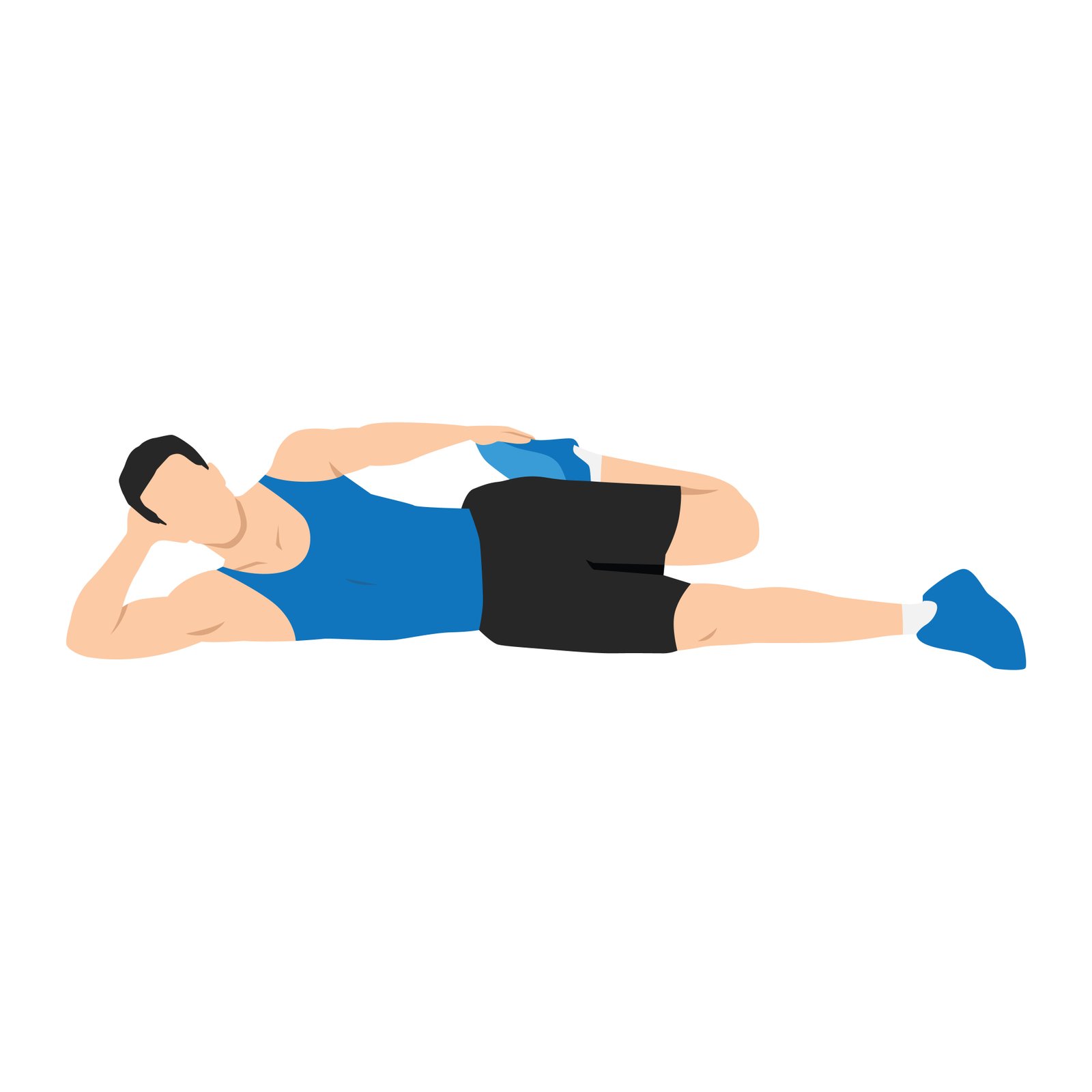 Étirements des quadriceps : 6 exercices efficaces 2 Étirement du quadriceps couché sur le côté : la personne, allongée sur le flanc, ramène le talon vers la fesse en saisissant la cheville, genoux serrés.