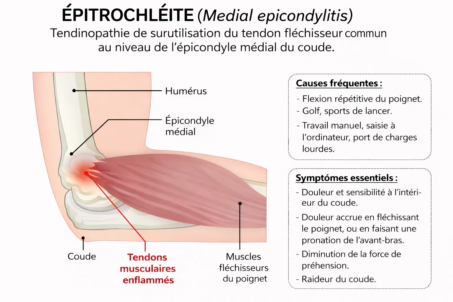 Douleurs du coude : épitrochléite, causes et traitement 3 Épitrochléite:,Douleurs du coude,Douleur coude interne