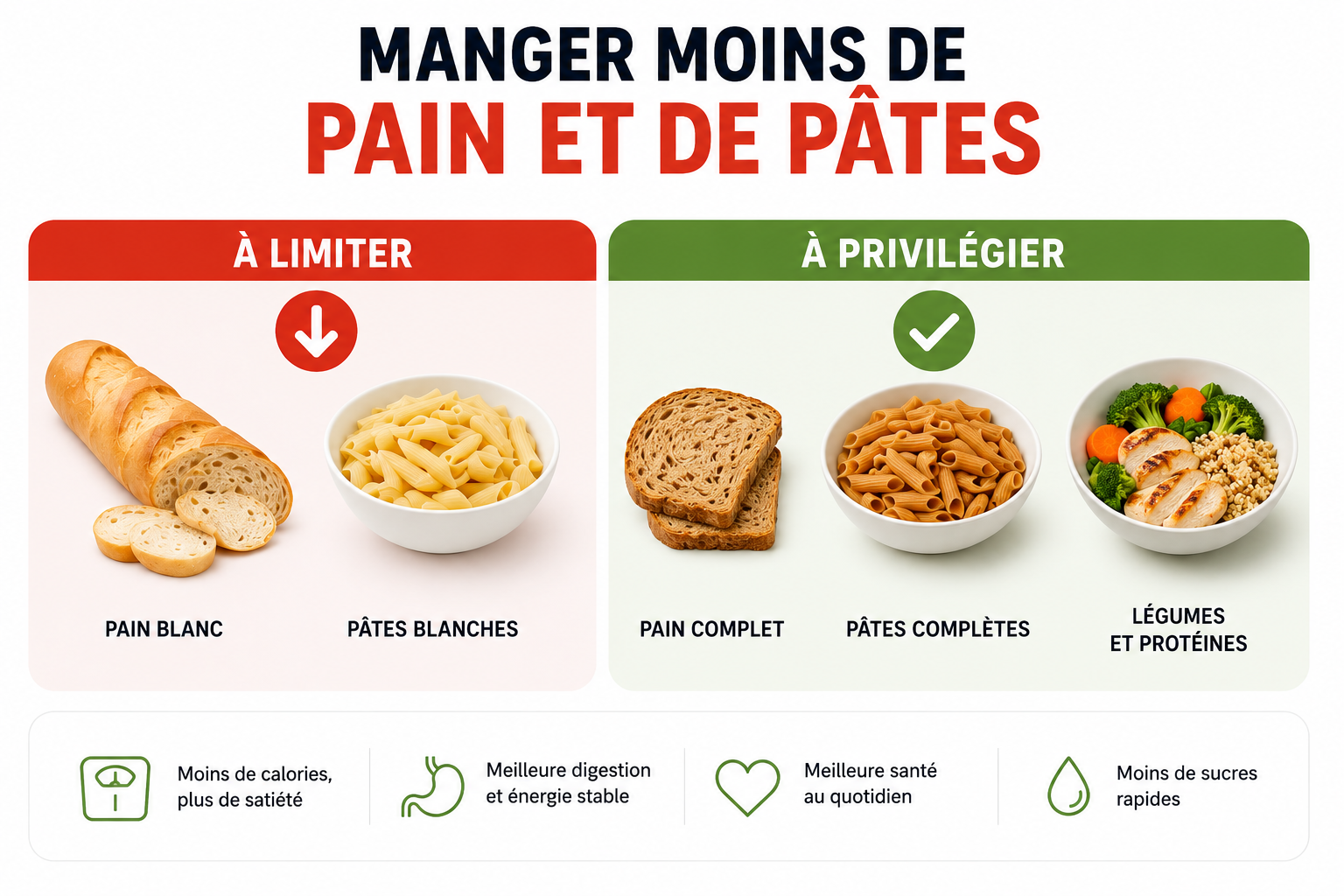Assiette de pâtes et tranches de pain : comment en manger moins et mieux