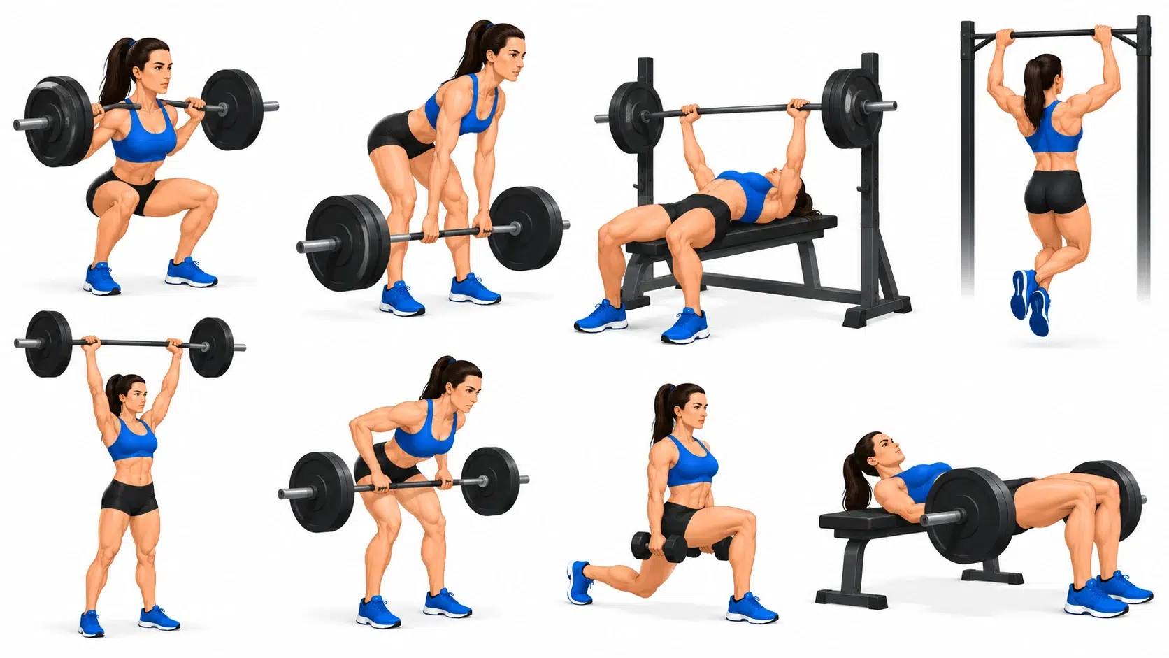 Exercices composés en musculation : squat, soulevé de terre, développé couché, tractions et autres mouvements