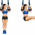 Relevé de jambes suspendu avec sangles, position de départ et jambes tendues à 90 degrés