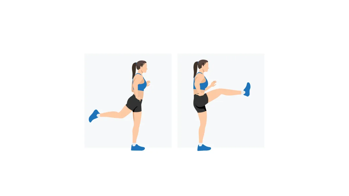 Homme en appui sur une main qui effectue un balancement de jambe (leg swing) pour échauffer la hanche avant l'effort