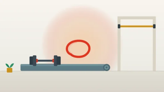 Matériel de musculation à la maison : tapis de sol, haltère, élastique à boucle et barre de traction de porte
