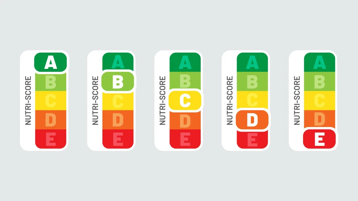 Les cinq niveaux du Nutri-Score, de A (vert) à E (rouge)