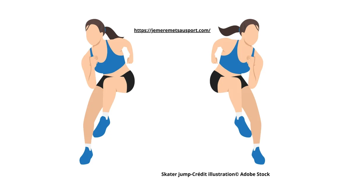 Illustration du skater jump : saut latéral d'une jambe sur l'autre